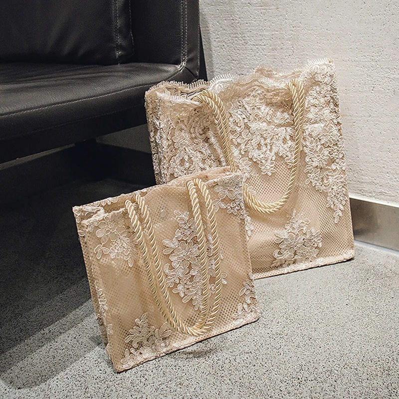 Yogodlns Lace Embroidery Handbag Women Large Capacity Shoulder Bag Elegant Lady Handle Bag New Trend Beach Bag Shopping Wallet
