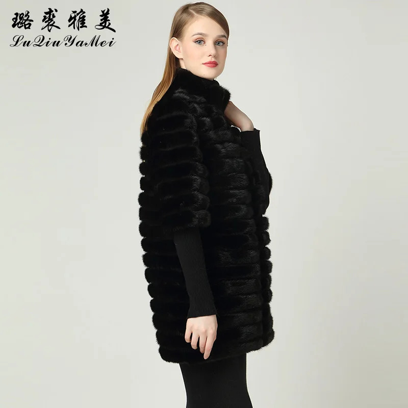 Black real mink coat with zipper natural mink coat suitable for women genuine leather mink coat Russian winter warm womens fur leather jacket 241107