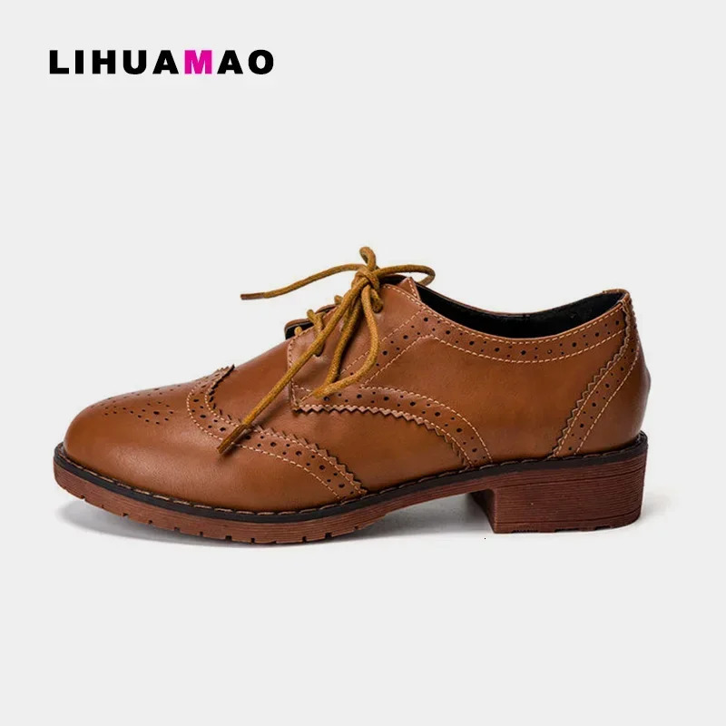 Soft Leather Brown Oxford Shoes Womens Brogue Derby Lace Casual Shoes Sports Shoes Work Party 241106