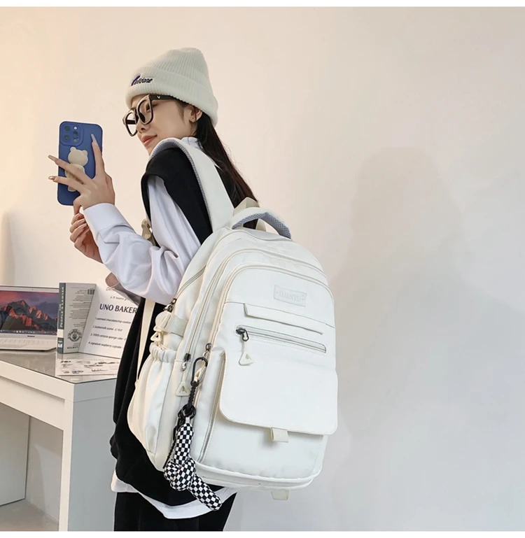 Simple student bag solid color school bag youth large capacity travel backpack high-quality canvas school bag fashionable bag 241107