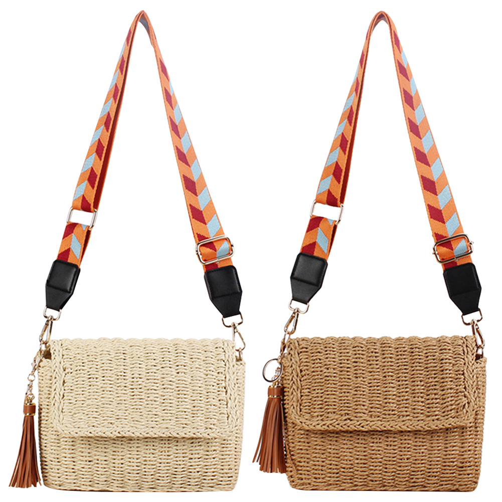 Women Vintage Shoulder Bag Large Capacity Retro Straw Handbag Solid Color Weaving Satchel Bag Ladies Summer Daily Bag