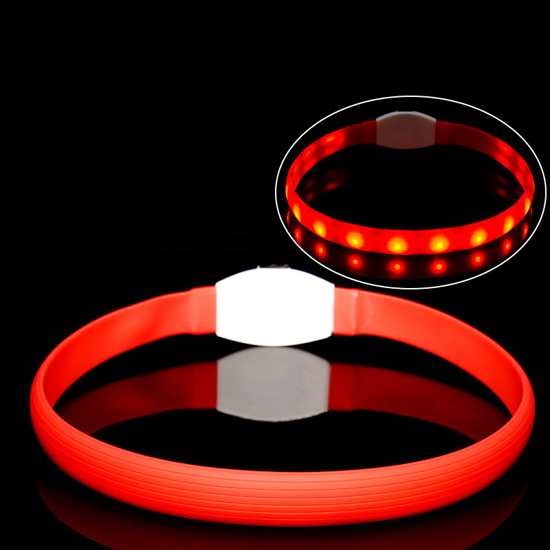 Dog Glow-in-the-Dark Collar Amazon Glow Anti-Lost Pet Glow USB Rechargeable LED Light-up Silicone Collar