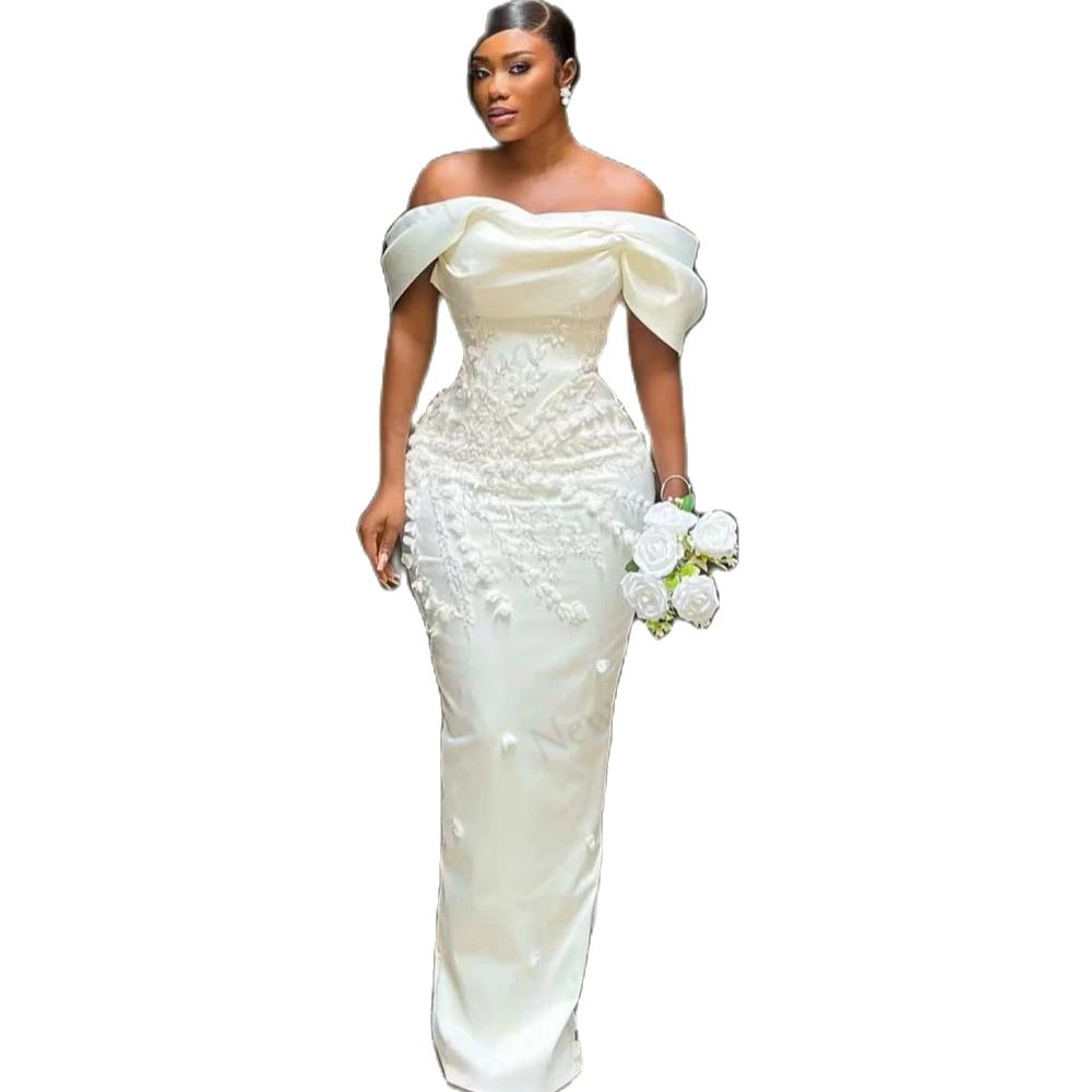 Bridesmaid Dresses With Appliques Off the Shoulder Sheath Long Maid of Honor Dress Back Split Sheath Bodycon Wedding Guest Gown