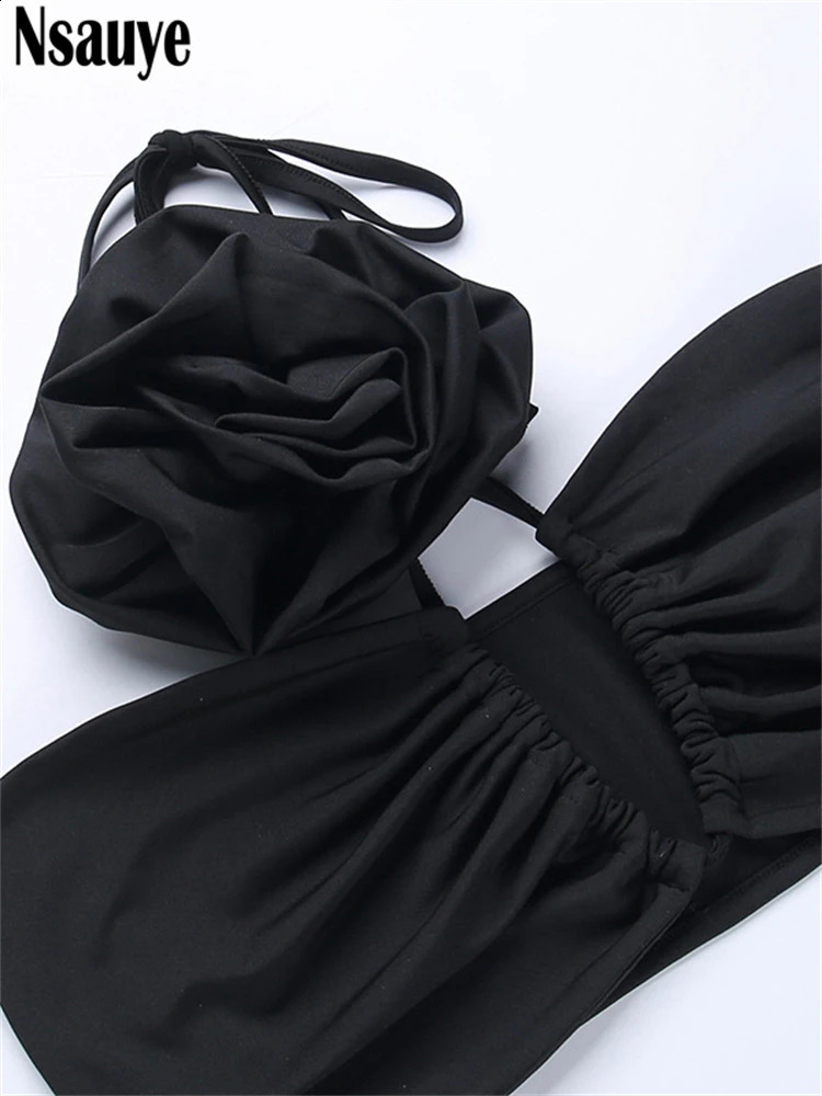 Nsauye Summer Casual Beach Women Sexy Club Skirt Suit Hollow Out Skinny Halter Crop Tops And Long Wrap Two Piece Set 2023 240401