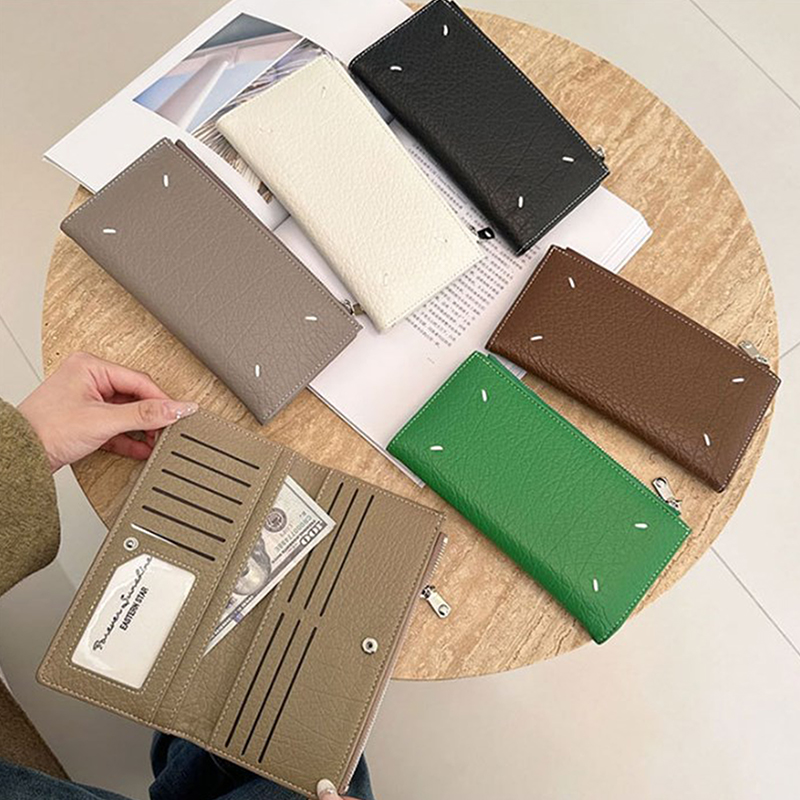 Casual Card Holder Fashion Style Leather Textured Stitching Men Women Coin Purse Zipper Leather Wallet Storage Card Holder