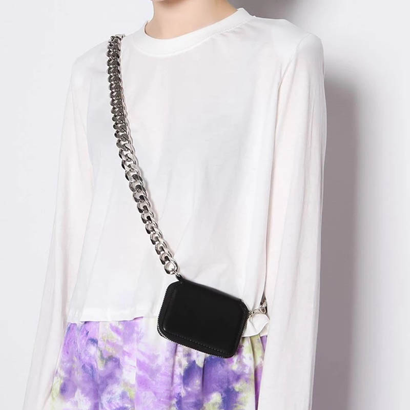 Black Wallet Women Thick Chain Strap Shoulder Bags Mini Lipstick Pocket Fashion Crossbody Messenger Bags Women Handbag And Purse