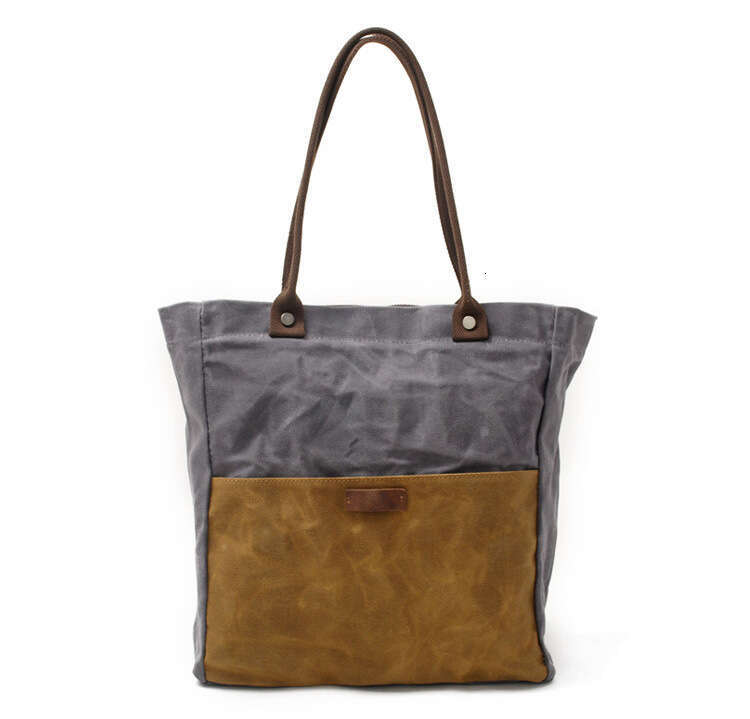 OLOEY Korean Fashion New Arrival Oil Wax Canvas Women's Simple Waterproof Cloth Retro Contrast Shoulder Bag Portable Shopping