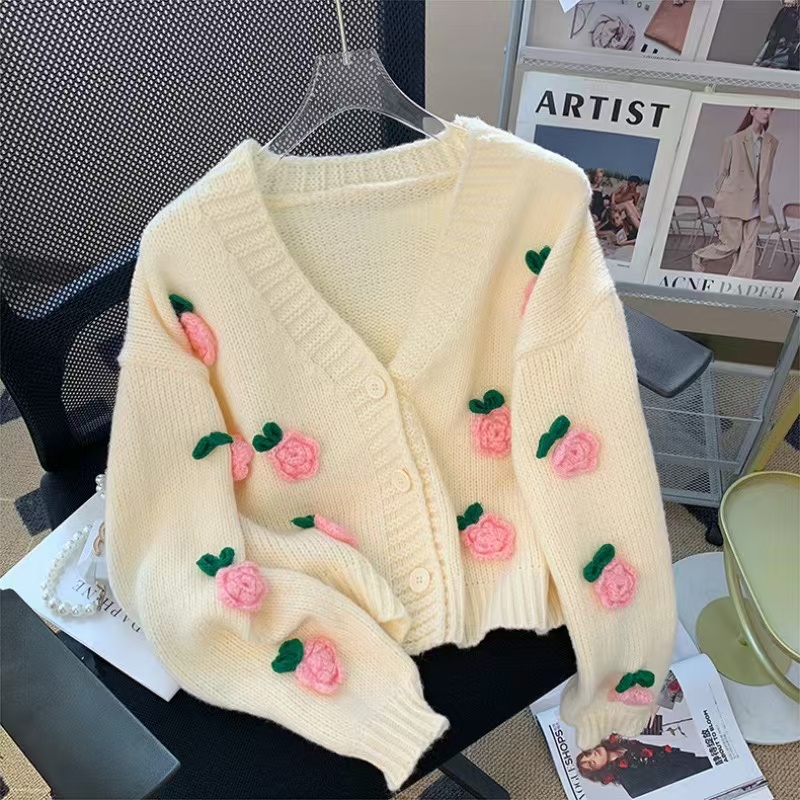 2025 Christmas Coat Women's Strawberry Printed Designer Button Long Sleeve Warm V-neck Open Top