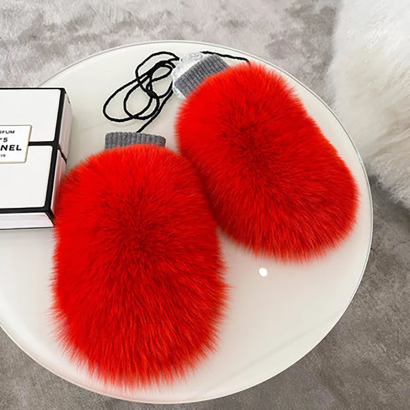 Winter Warm Leather Fox Fur Gloves for Womens Fashion Fox Fur Gloves Outdoor Russian Thick Gloves for Womens Warmth 241106