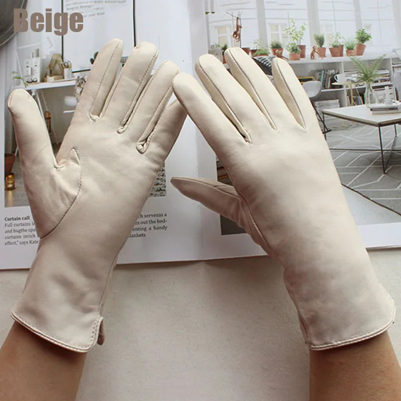 Womens Sheepskin Gloves Fashion Colorful Leather Simple Style Wool Lining Spring and Autumn Warm Finger Gloves 241106
