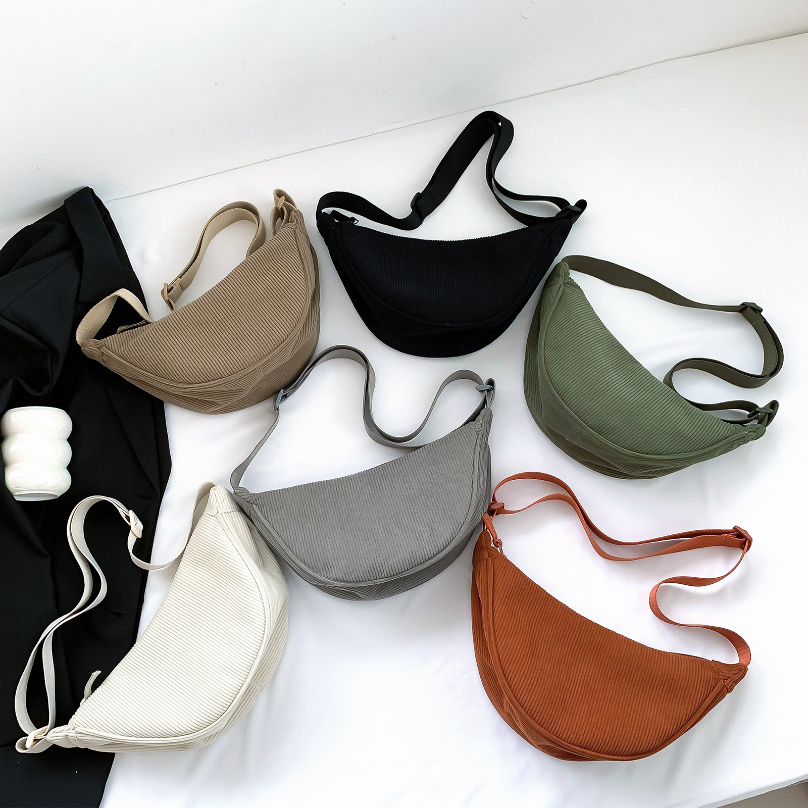 Orange Corduroy Crossbody Bag For Women Fashion Portable Casual Hobos Chest Bag Underarm Bag Students Shoulder Cross Body Bag