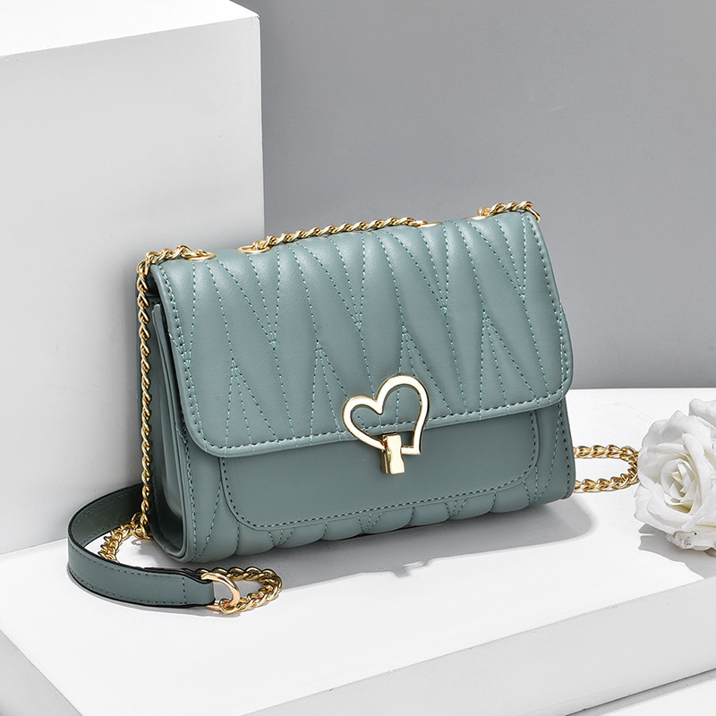 Women's Leather Premium Textured Chain Single Shoulder Handbag Small Square Bag Crossbody