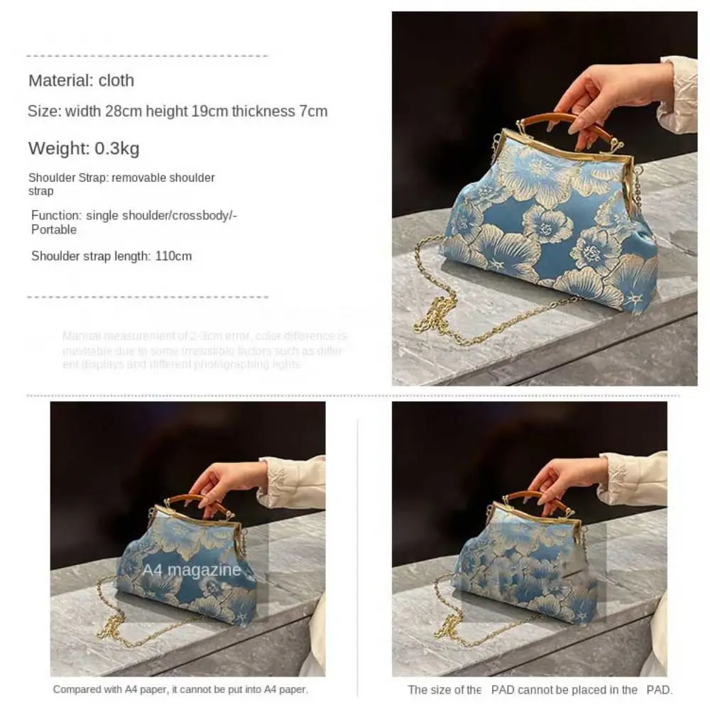 Vintage womens flower wallet and handbag evening clutch embroidery chain cross body bag wedding shell clip handbag 241107