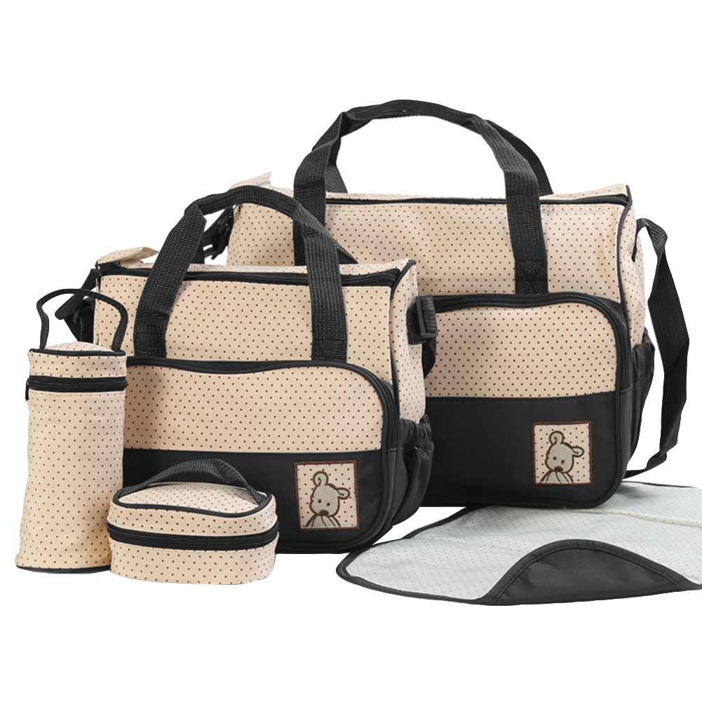 5Pcs/Set Nappy Bag Waterproof Large Capacity Stroller Baby Diaper Bag Multi-function Maternity Shoulder Travel Handbag