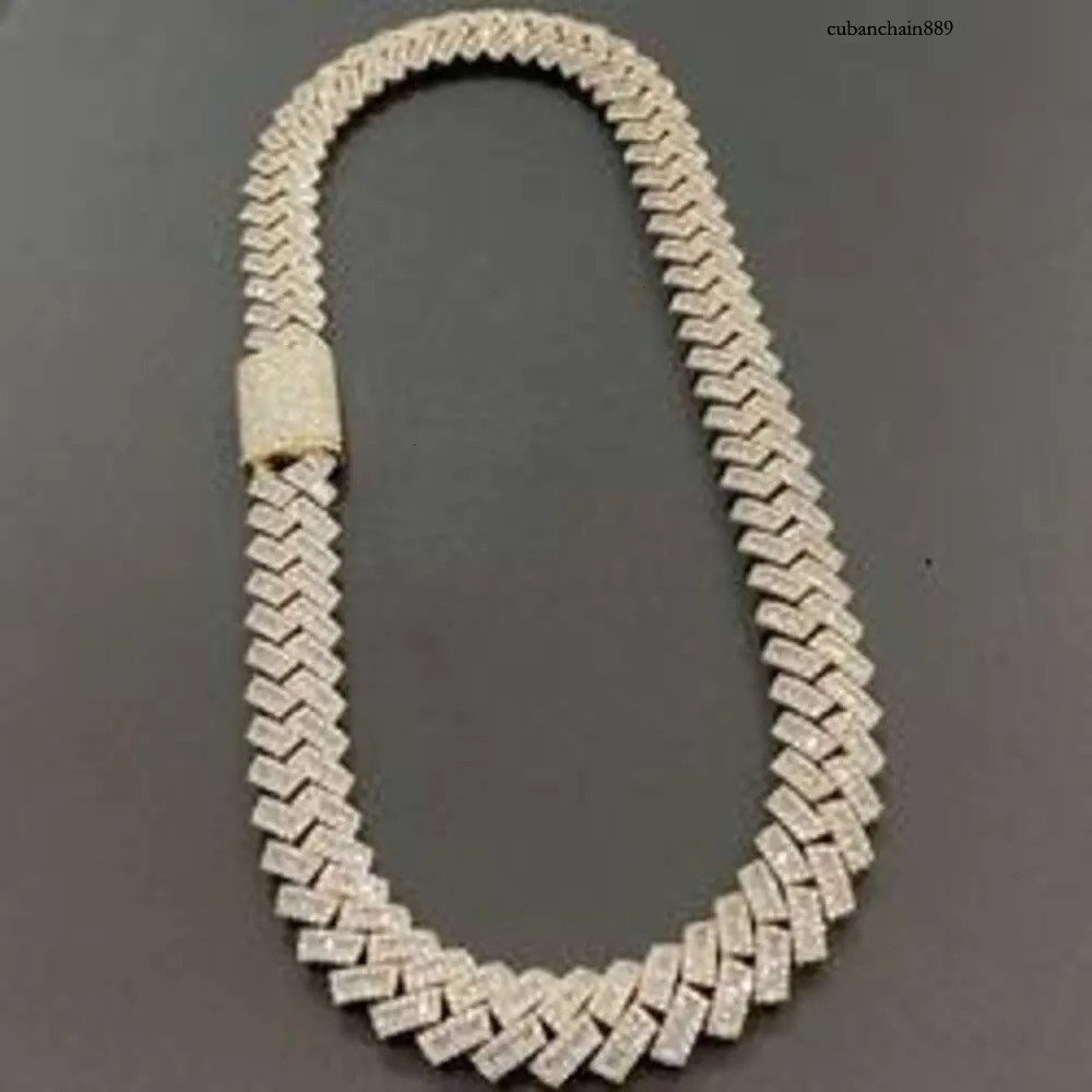 15mm Baguette Iced Out Sier Hiphop VVS Dia Moissanite Cuban k Chain