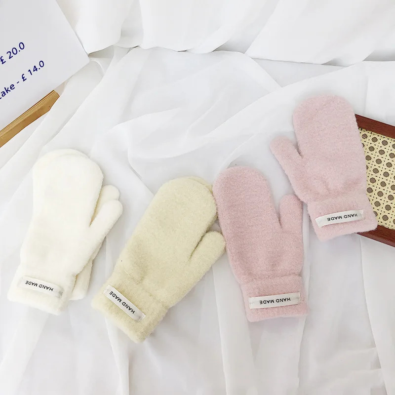 Korean solid color mens wool knitted gloves womens winter warm outdoor cycling full finger cold proof driving gloves S160 241107