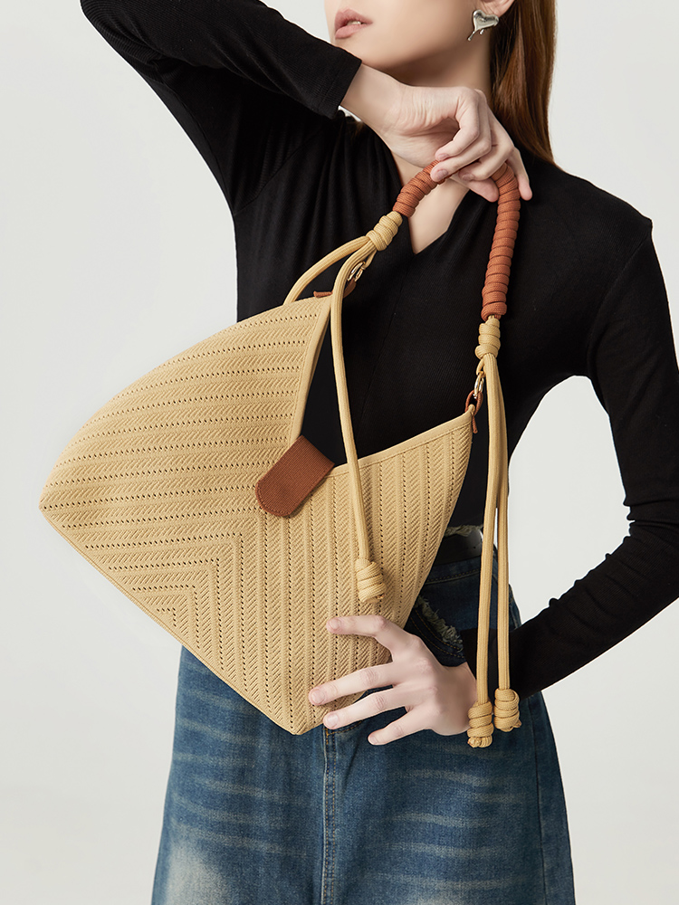 2024 New Fashion Knitted High-grade Texture Large Capacity Tote Bag Tide Simple Casual Woven Hollowed Out Shoulder Bag For Women