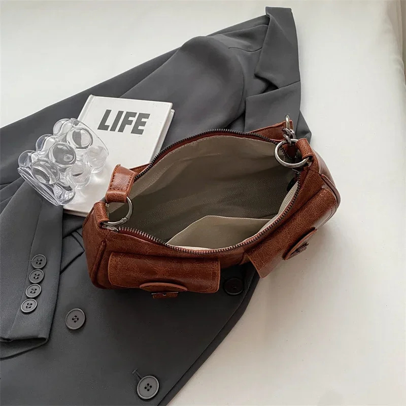 LEFTSIDE Fashion Double Pocket PU Leather Shoulder Bag Womens Top 10 Cross Body Bags Underwear Bags Handbags 241106