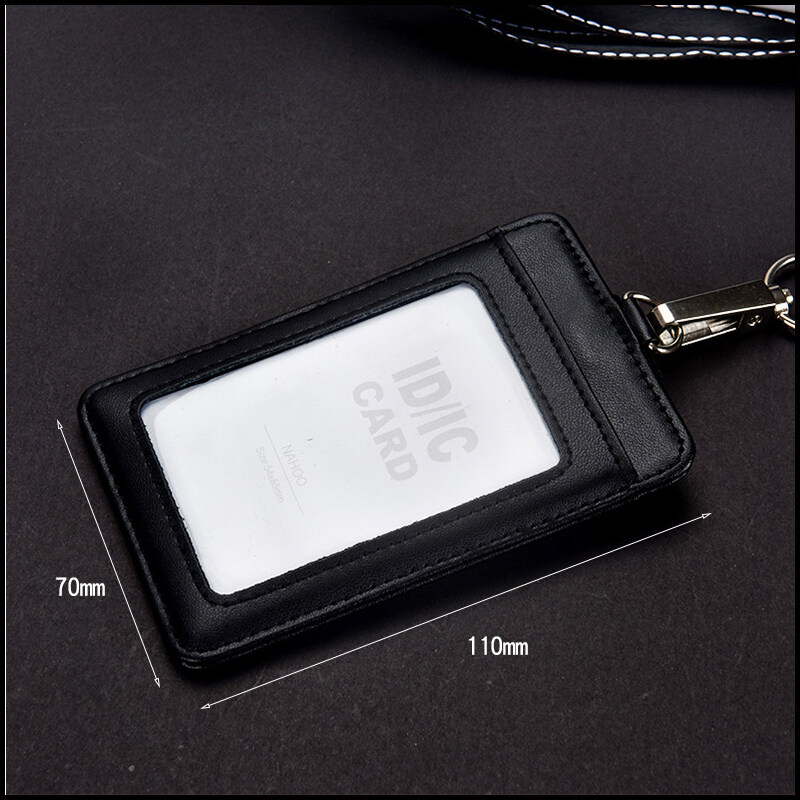New Genuine leather Business Work Card Holder ID Badge Holders ID Chest Cards Name Tag Case Office Supplies with Nylon Lanyard