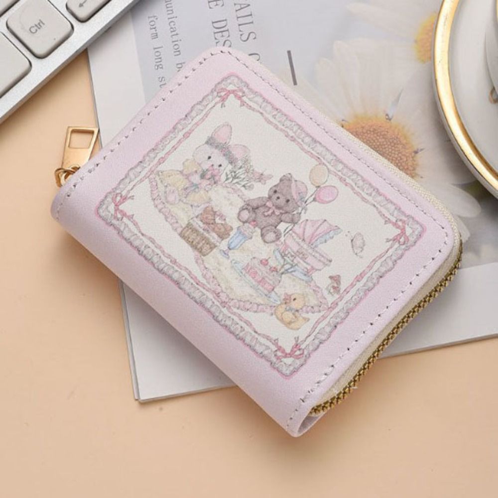 Leather Card Holder Fashion Anti Demagnetization Cartoon Card Bag Multi Slot Rabbit Small Wallet Girl