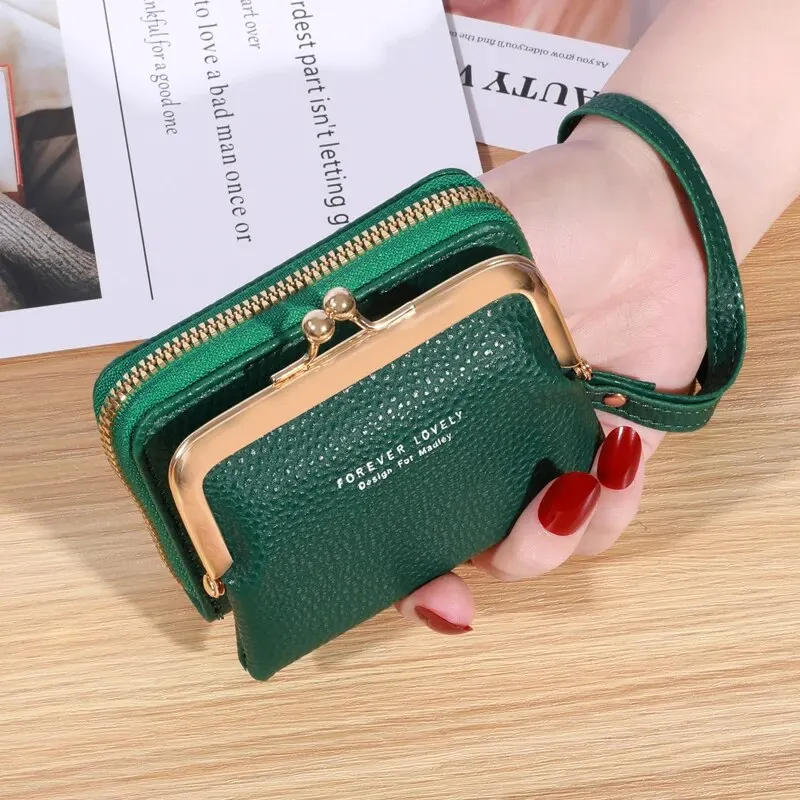 PT014,Women's Fashion Wrist Strap Short Zero Wallet Large Capacity Coin Multiple Positions Card Bag Money Clip