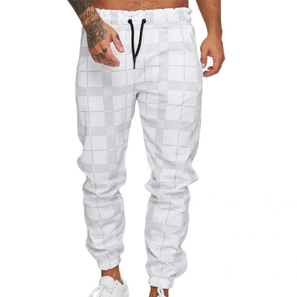 Pockets Great Mid Waist Anklebanded Sweatpants Leisure Men Plaid for Daily Wear 241104