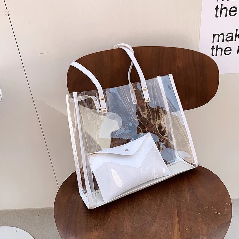 Transparent PVC Womens Shoulder Bag Waterproof WalletHandbag Fashion Jelly Large Beach Holiday Shopping Handbag 241107