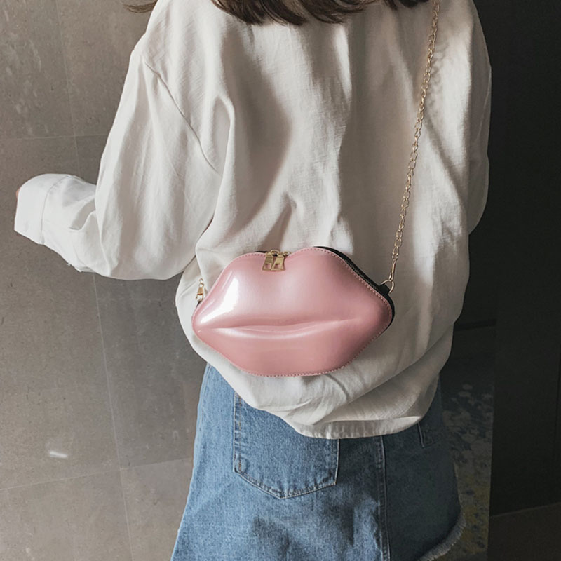 Crossbody Single Shoulder Bag Red Lip Mini Handbag with Golden Chain Strap for Women UND Sale