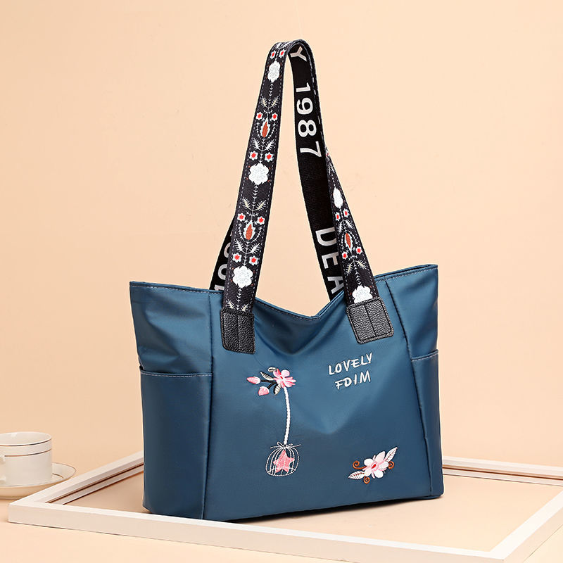 2024 New Arrivals Embroidery Women Handbag Nylon Waterproof Casual Tote Shopping Bag Large Capacity Female Shoulder Bags