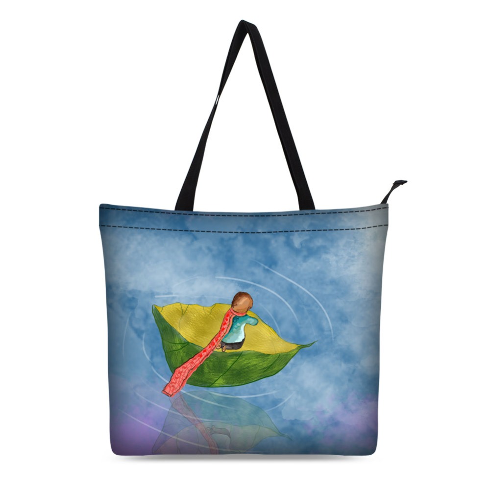 girls cartoon design tote bag canvas shopping bag fancy black style bag for school or daily use large capacity tote