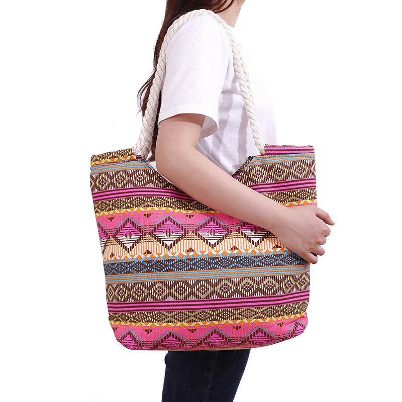 Casual Summer Beach Women Bag Lunch bag Hot Sale Fashion High Quality Canvas Striped Handbags Shoulder Bag