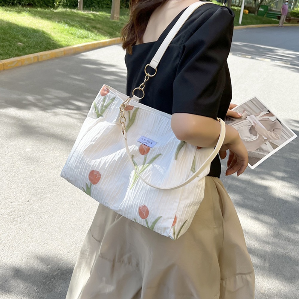 France Women's Handbags Trend Designer Floral Bags Tulip The Tote Bag Spring Summer Pearl Sac A Main Femme Shoulder Bag