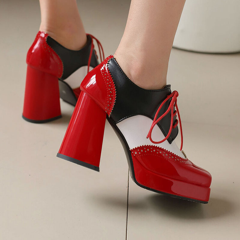 Phoentin Platform Booty Woman Mixed Colors Chunky High Heels Square Toe Lace Up Ankle Boots Women's Shoes Fashion 2024 Ft3691