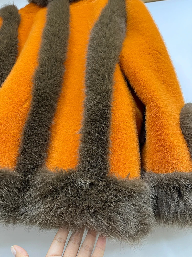 Winter womens faux mink jacket faux fur coat fabric thick warm jacket oversized fashionable streetwear V-neck jacket 241107