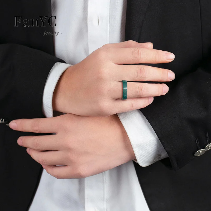 Myanmar A-goods jade blue water ring hand-painted simple and fashionable rubber ice jade ring mens and womens holiday gift 241106