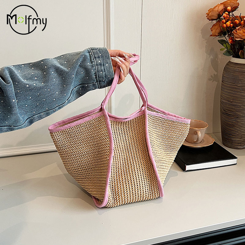 Women's Beach Bags Fashion Versatile Large-capacity Braid Shoulder Bags Designer Woven Summer Bags Ladies Leisure Tote Bag 2024