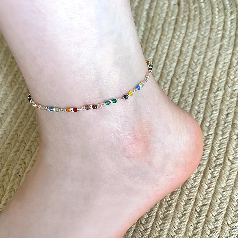ASHIQI Summer Jewelry Natural Stone Agate 925 sterling silver Anklet womens mixed color 241107