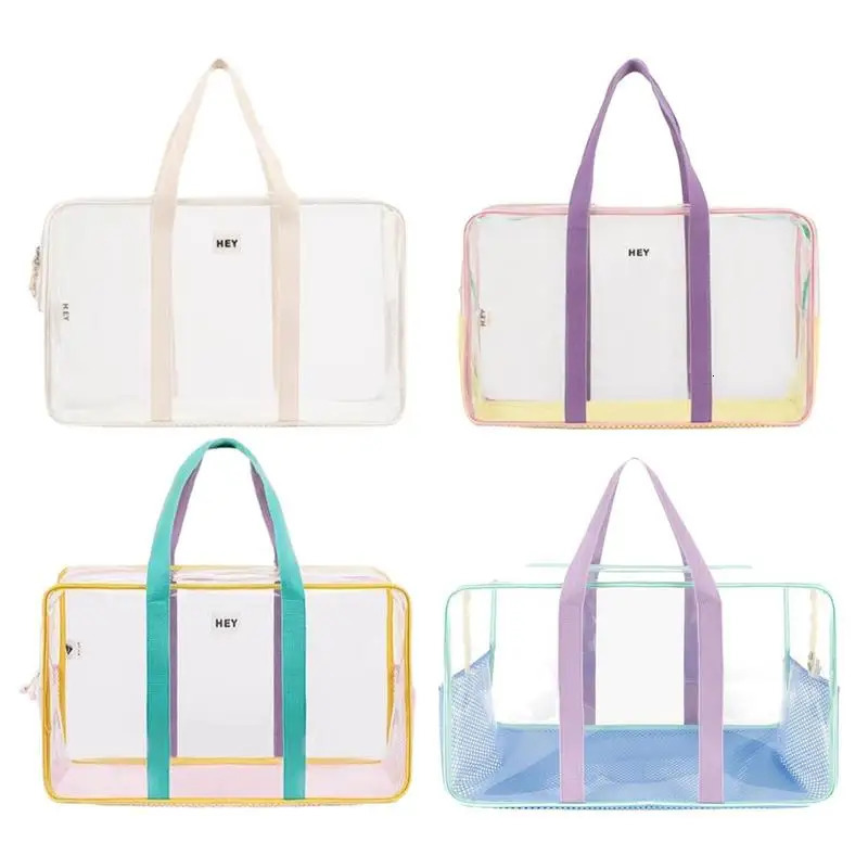 PVC transparent pool handbag womens summer large capacity shoulder bag plastic beach handbag waterproof with zipper womens handbag 241106