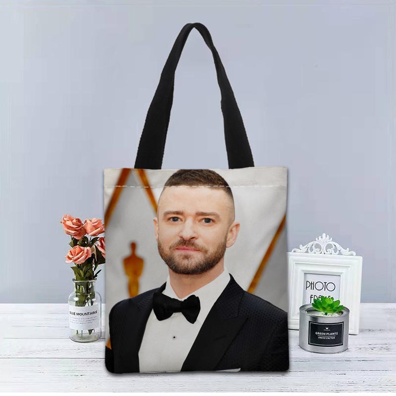 Custom Logo Justin Timberlake Printed Handbag Canvas Tote Bags Shopping Travel Casual Useful Shoulder Bag Women Bag 1208