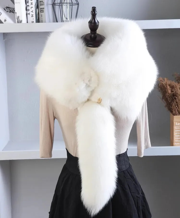 Party Real Fox Fur Scarves Natural One-Piece Fox Fur Collar Warm Soft Real Fox Fur Scarf Women Men Jackets Hood Shawl 241107
