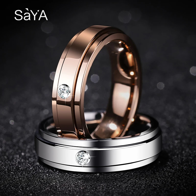 Mens couple ring womens personalized rotating tungsten jewelry inlaid with silica stone wedding ring customized carving 241106
