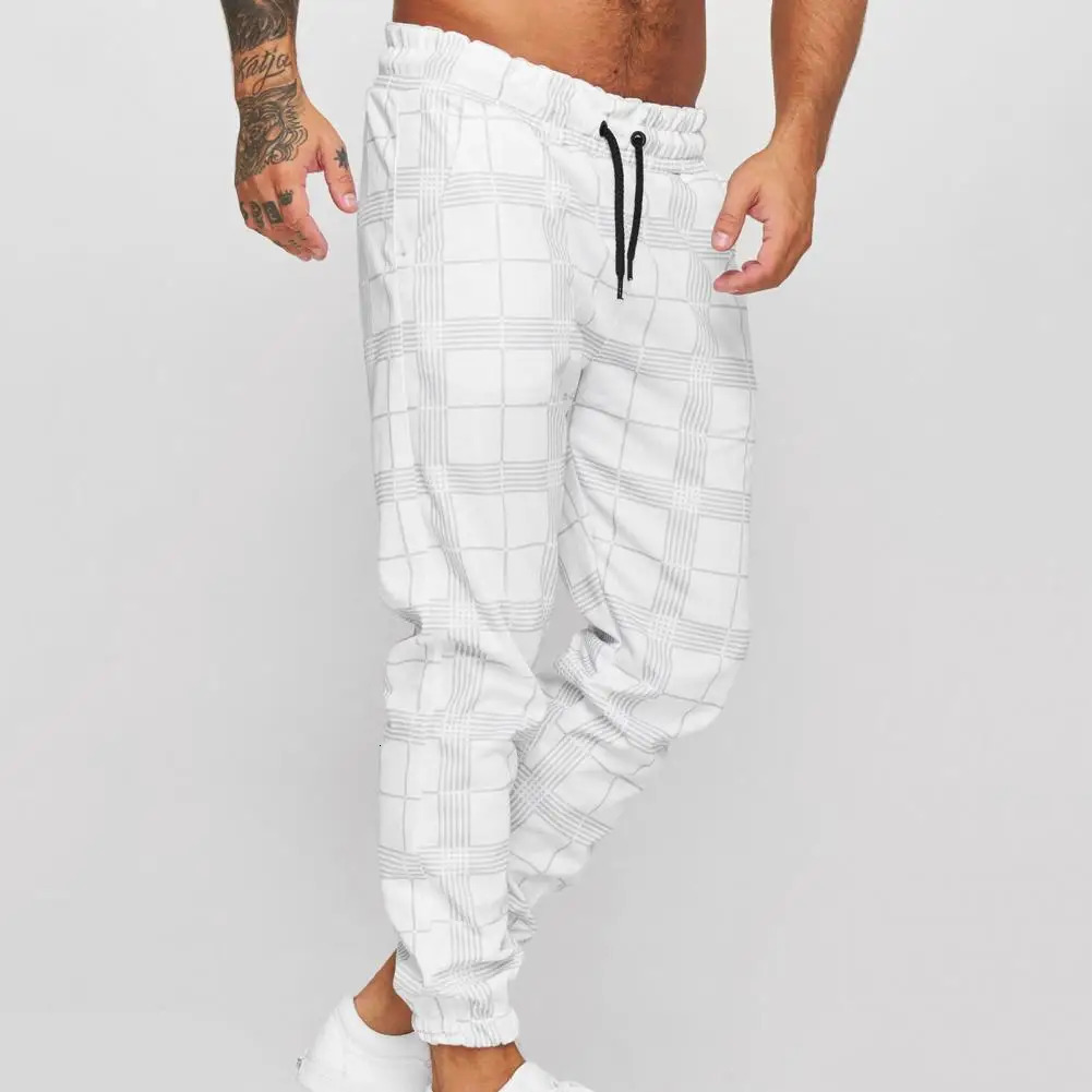Pockets Great Mid Waist Anklebanded Sweatpants Leisure Men Plaid for Daily Wear 241104