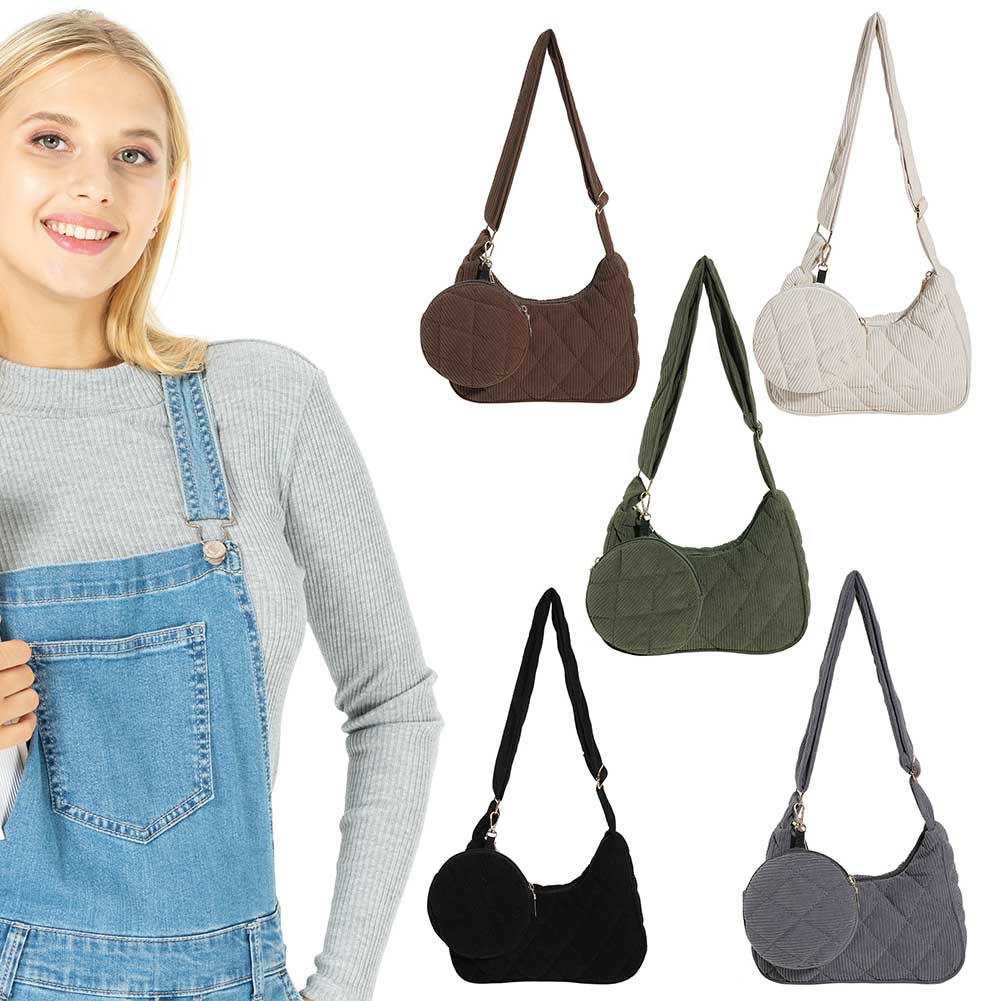 Women Corduroy Tote Handbag with Coin Purse Vintage Shoulder Bag Casual Corduroy Tote Bag Soft Satchel Bag Girl Stylish Purse