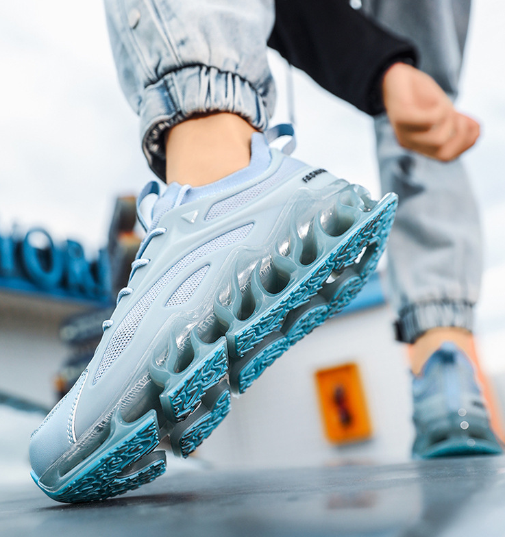 Men's Sports Shoes:Fashion Running Breathable Anti Slip Blade Shoes Athleisure Style Sneakers,Black/White/Blue,Free shipping