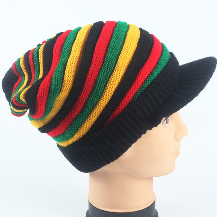 High quality design, men and women warm with and colorful striped long rainbow knit pullover hat