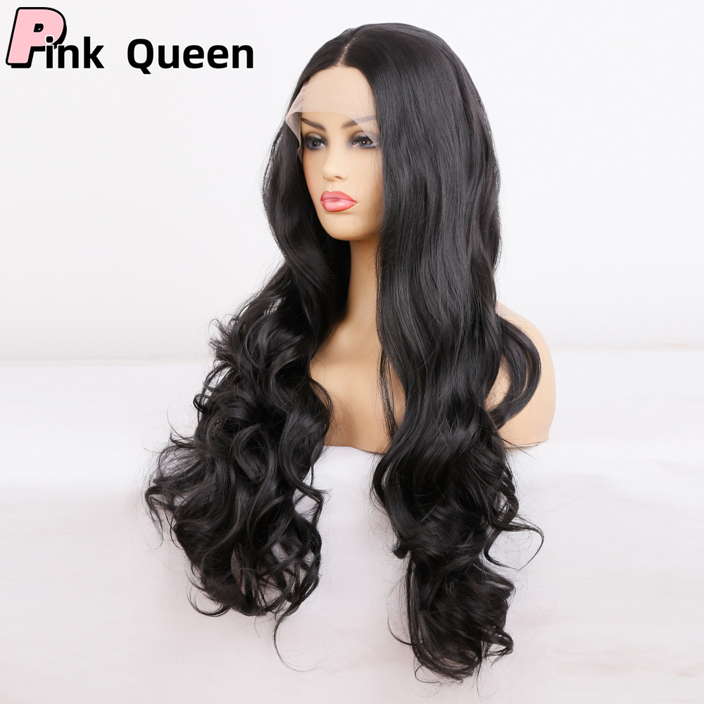 Fashion sales before lace wig black long curly hair high temperature chemical fiber daily wear wig party black cosplay synthetic wig synthetic blend w