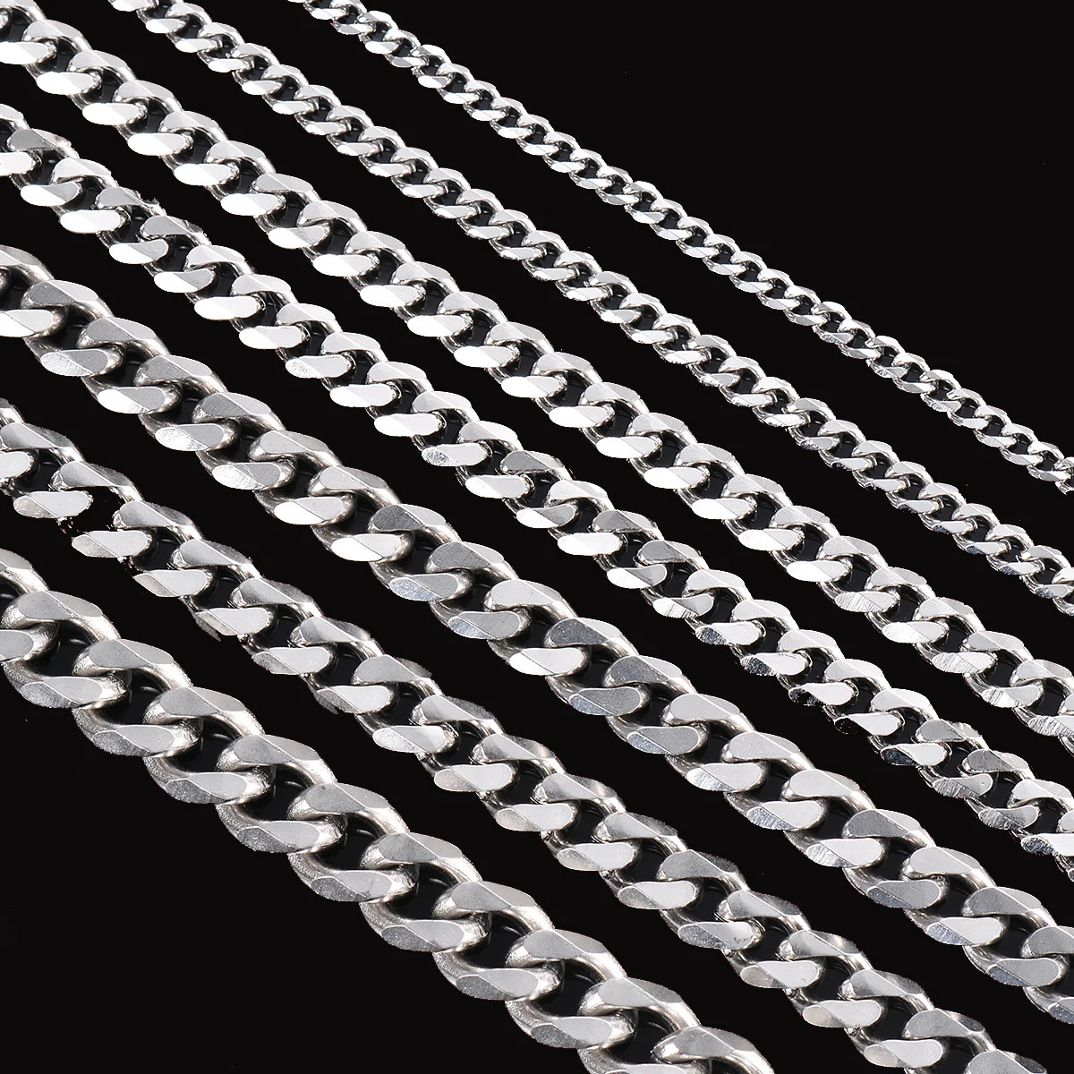 1 piece Size 3.6mm-9mm Mens Necklace Stainless Steel Cuban Link Chain Bracelet Necklace Steel Color Male Jewelry 241107