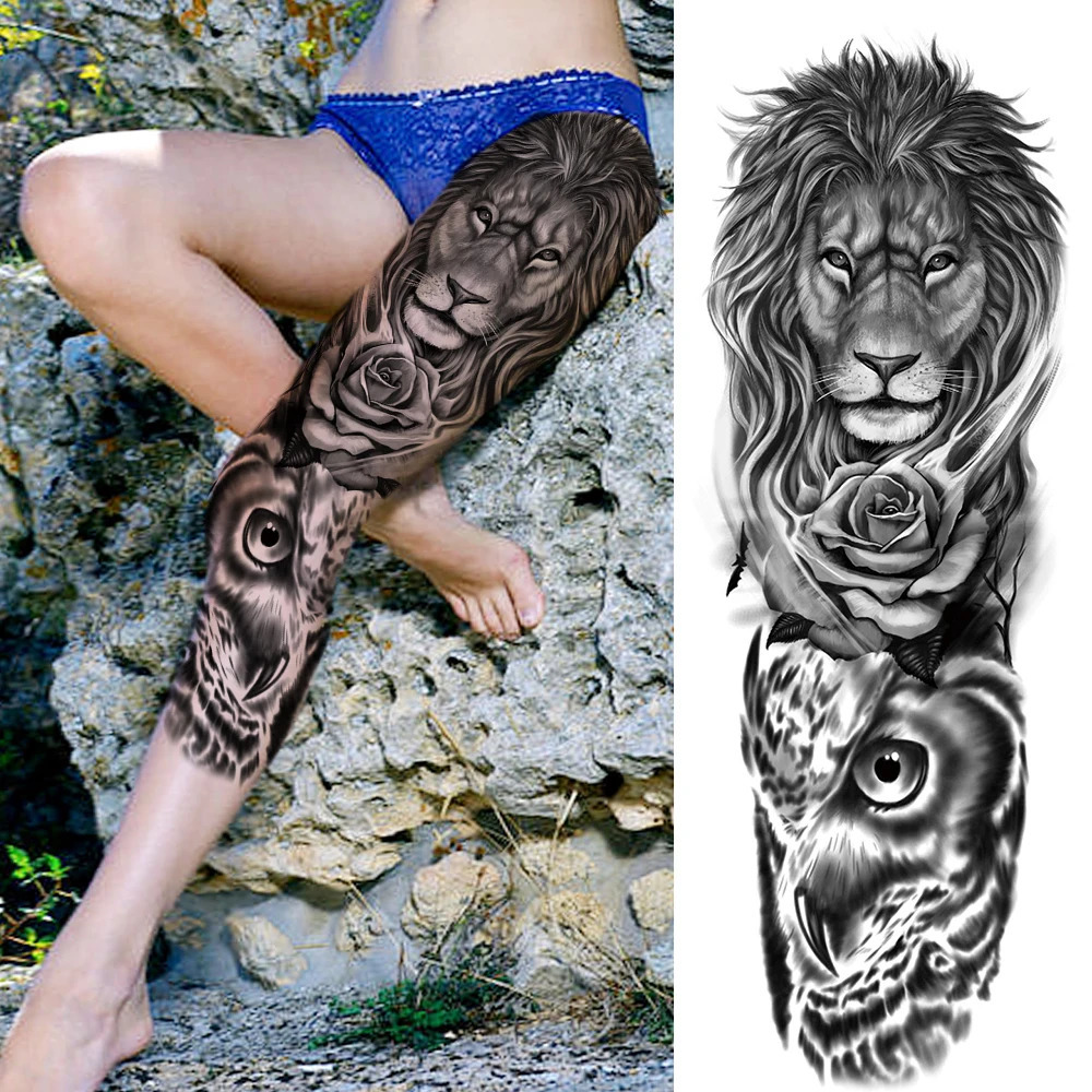 Full Arm Temporary Tattoos Sleeve For Men Women Realistic Tatoos Warrior Lion Tiger Flower Tatoo Sticker Black Totem Maori 241106