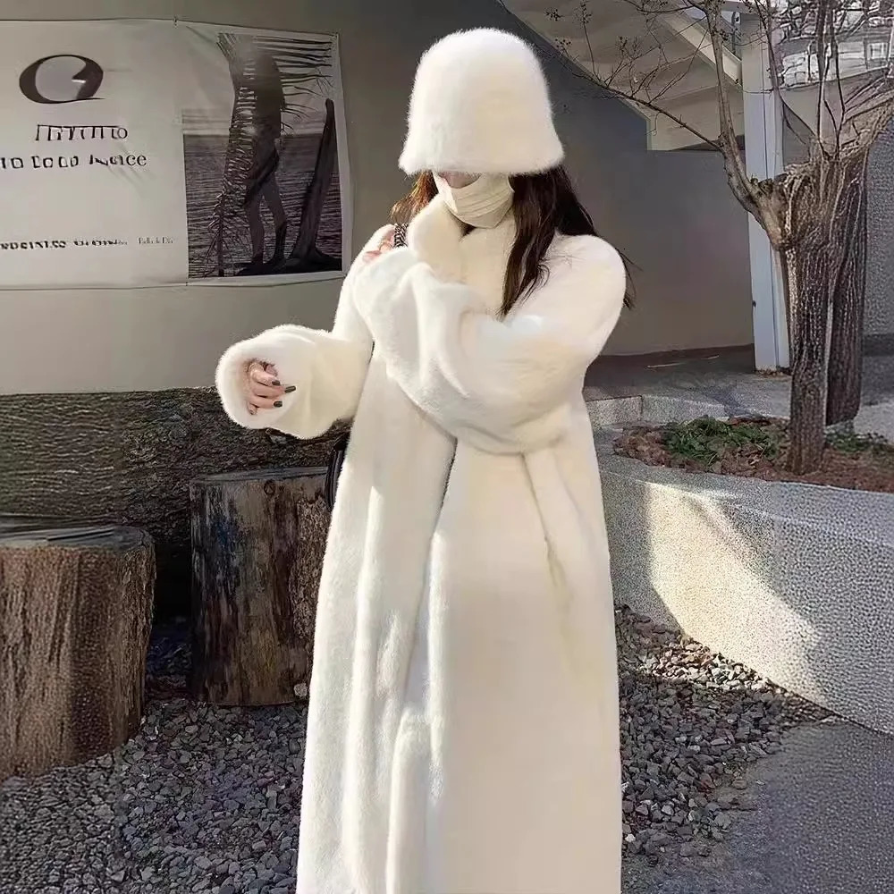 Stand collar faux mink coat womens winter plush jacket elegant fluffy jacket high-quality thick fur coat item 241107