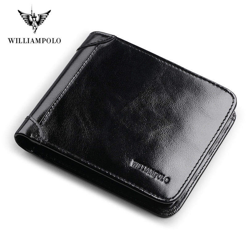 WILLIAMPOLO Genuine Leather Wallets Men Wallet Credit Business Card Holders Vintage Brown Leather Wallet Purses High Quality